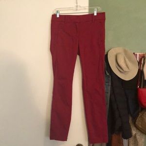 Red, straight leg, skinny work pants from LOFT